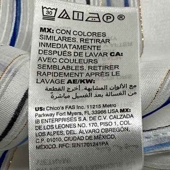 White House Black Market Blouse Women's Small Blue Metallic Stripe Semi Sheer - Picture 10 of 13